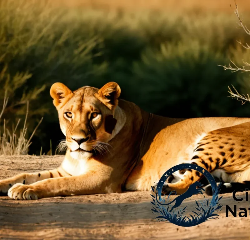 "The image should show a majestic African lioness in mid-stalker