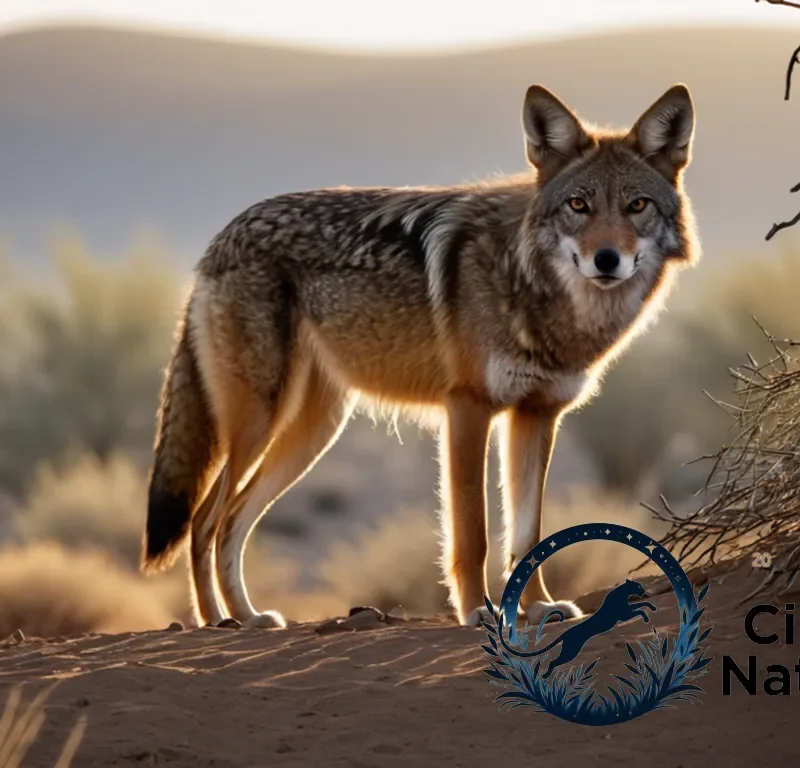 "The image should show a close-up shot of a sleek brown coyote (Canis latrans)