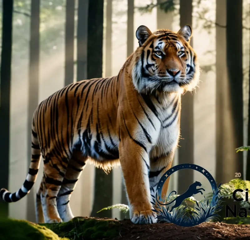 "The image should show a majestic male tiger standing proudly amidst a dense