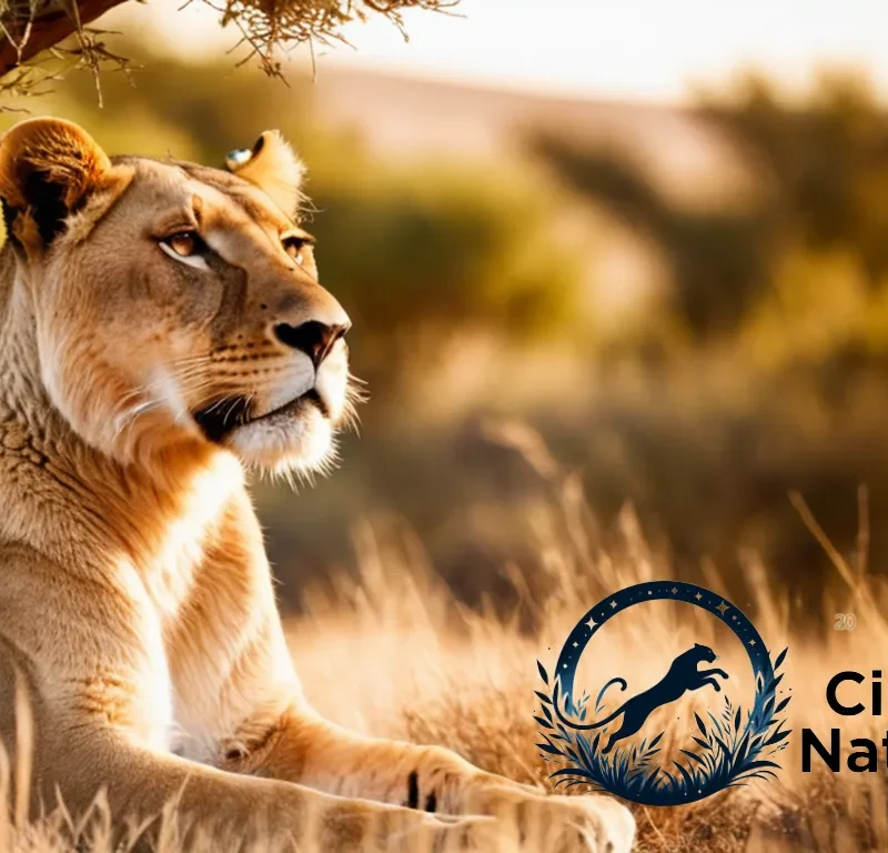 "The image should show: A majestic lioness with her tawny coat glistening under warm savannah sunlight