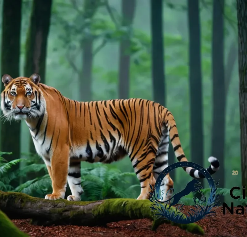 "The image should show a majestic male Bengal tiger standing confidently in a dense and misty forest