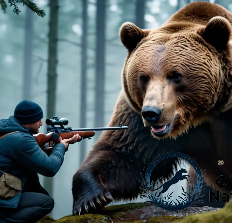 The image should show a hunter crouched behind a large rock