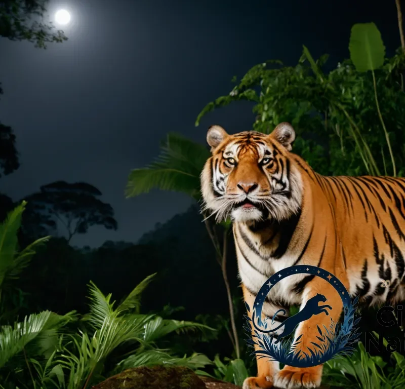 "The image should show: a majestic Sumatran tiger (Panthera tigris sumatrana) set against a dense