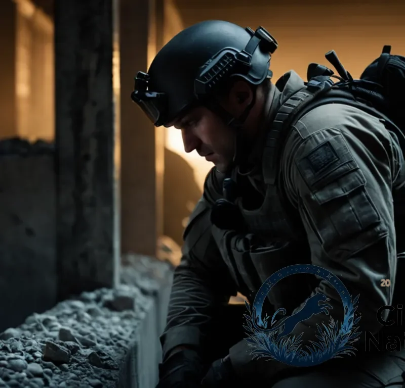 The image should show: A highly detailed silhouette of a stealthy military operative