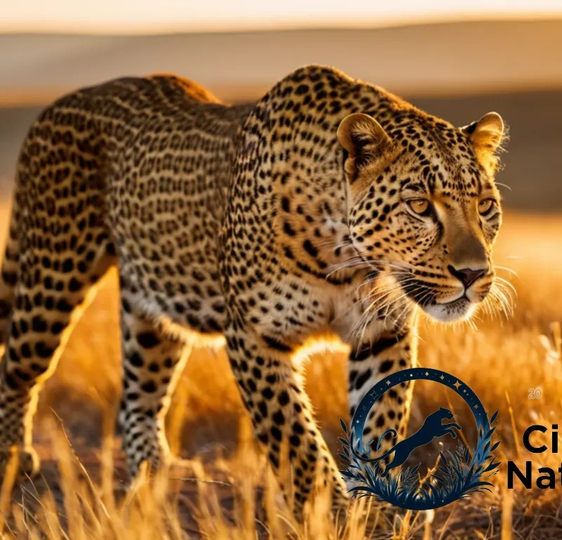 "The image should show a stalking leopard crouched low to the ground in dense