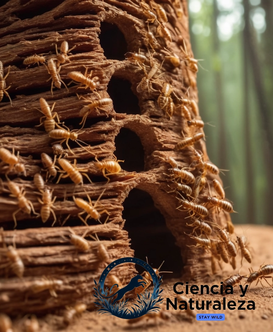 Termites building an intricate structure.