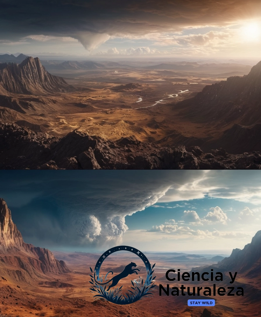 A dramatic, before-and-after Earth scene.