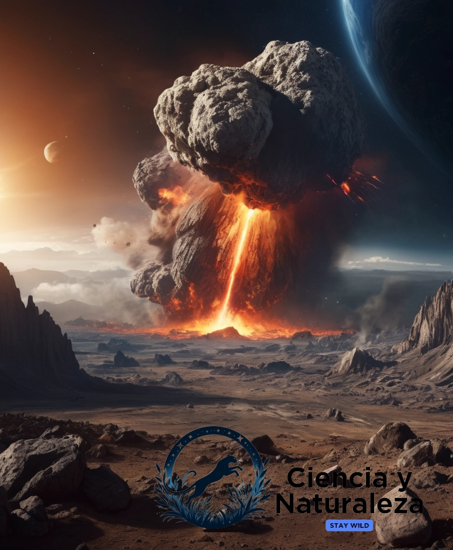 Massive asteroid impact devastating ancient Earth landscape.
