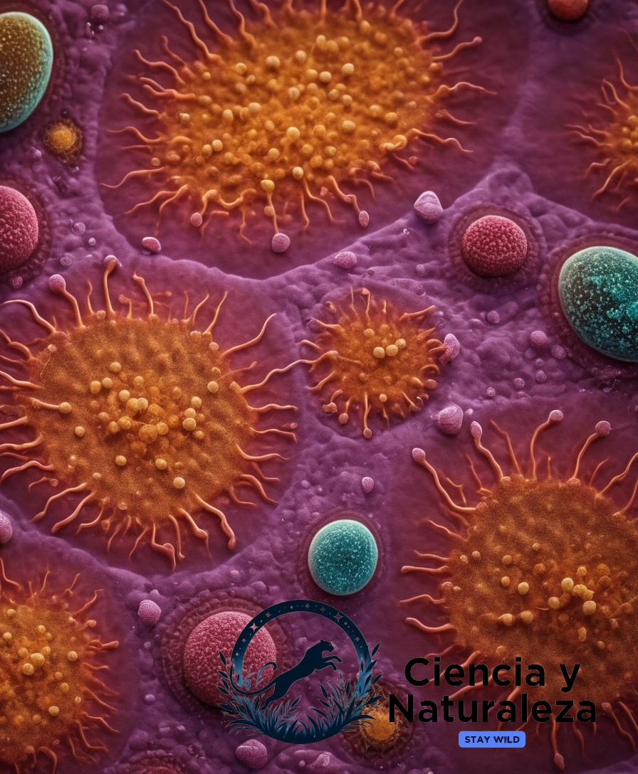 Microbial cells interacting symbiotically.