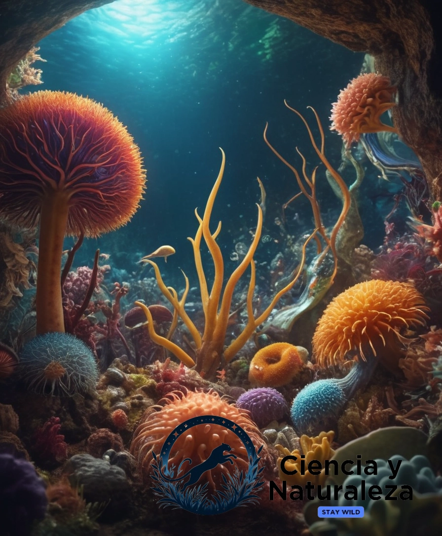 3D illustration of symbiotic organisms interacting.