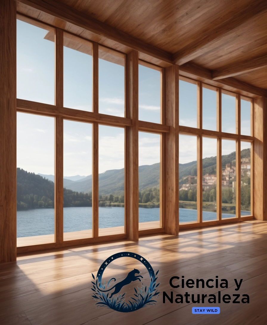 3D architectural model with transparent wood materials.