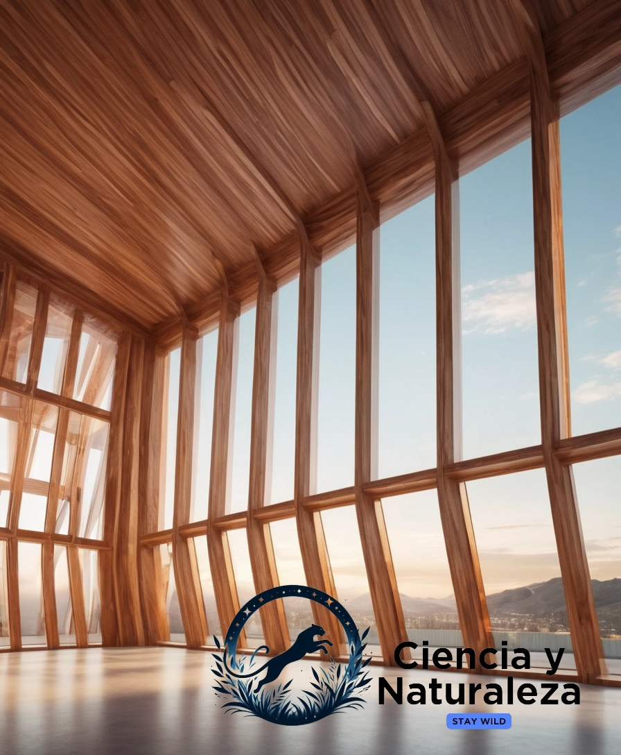 3D rendering of futuristic building with translucent wood.
