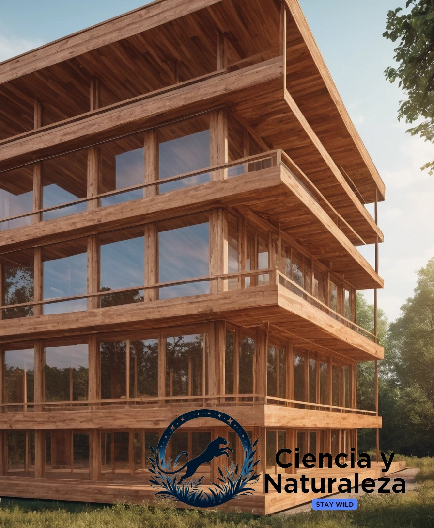 3D transparent wood building concept art.