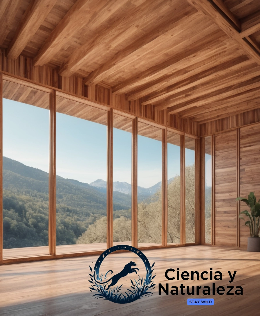 3D rendering of transparent wood structure.