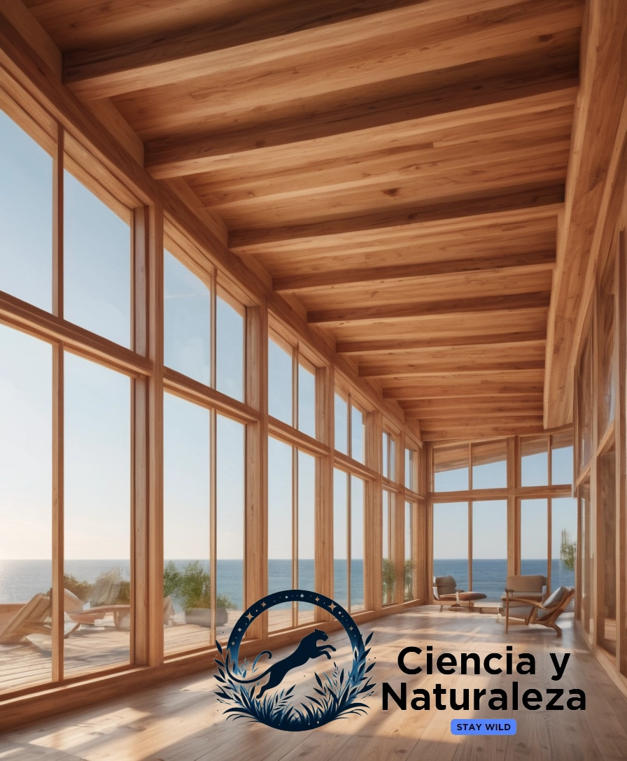 3D visualization of transparent wood architecture design.