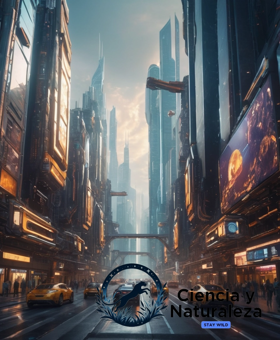 3D futuristic cityscape or robots communicating.