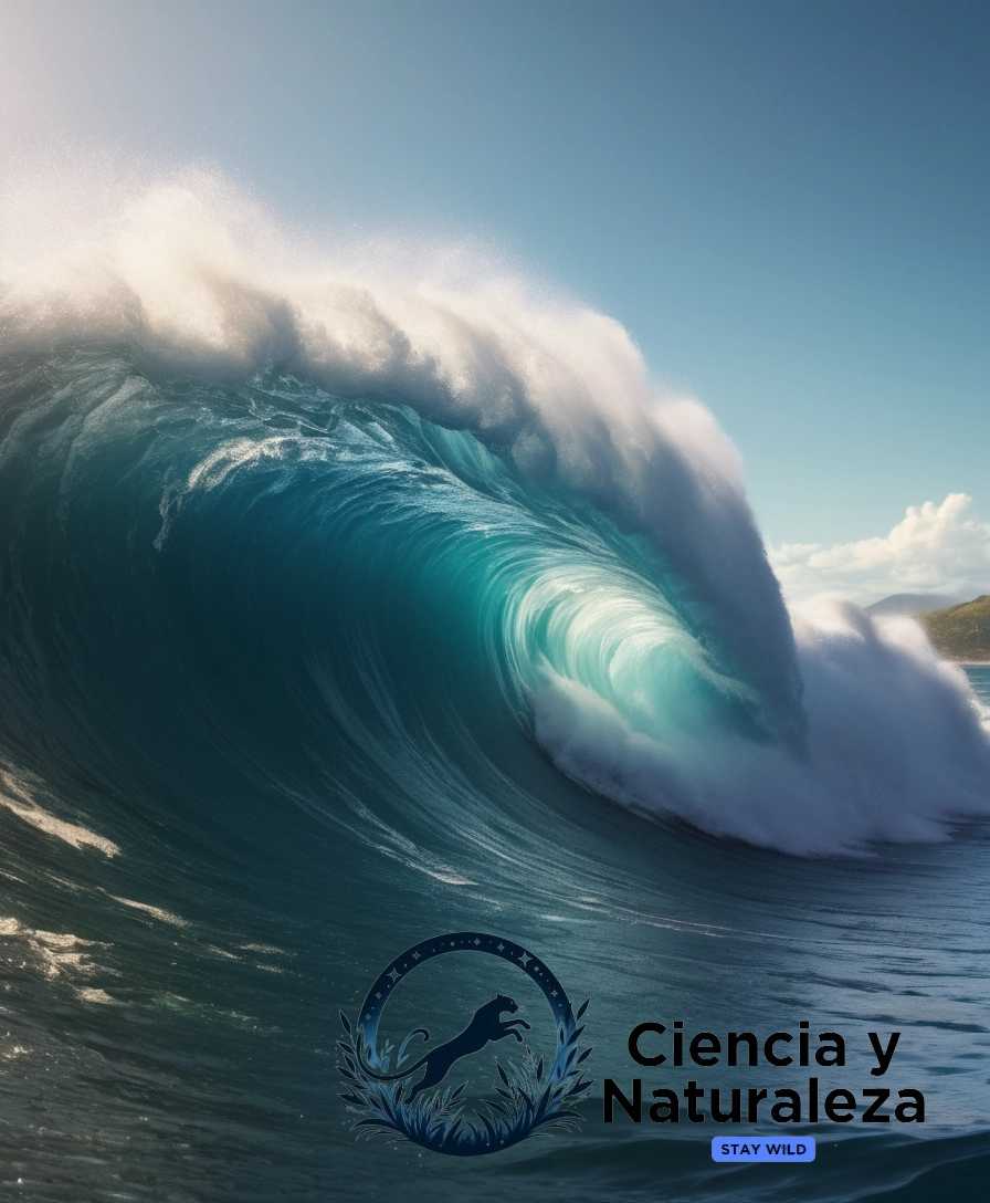 3D illustration of tsunami waves hitting coastline.