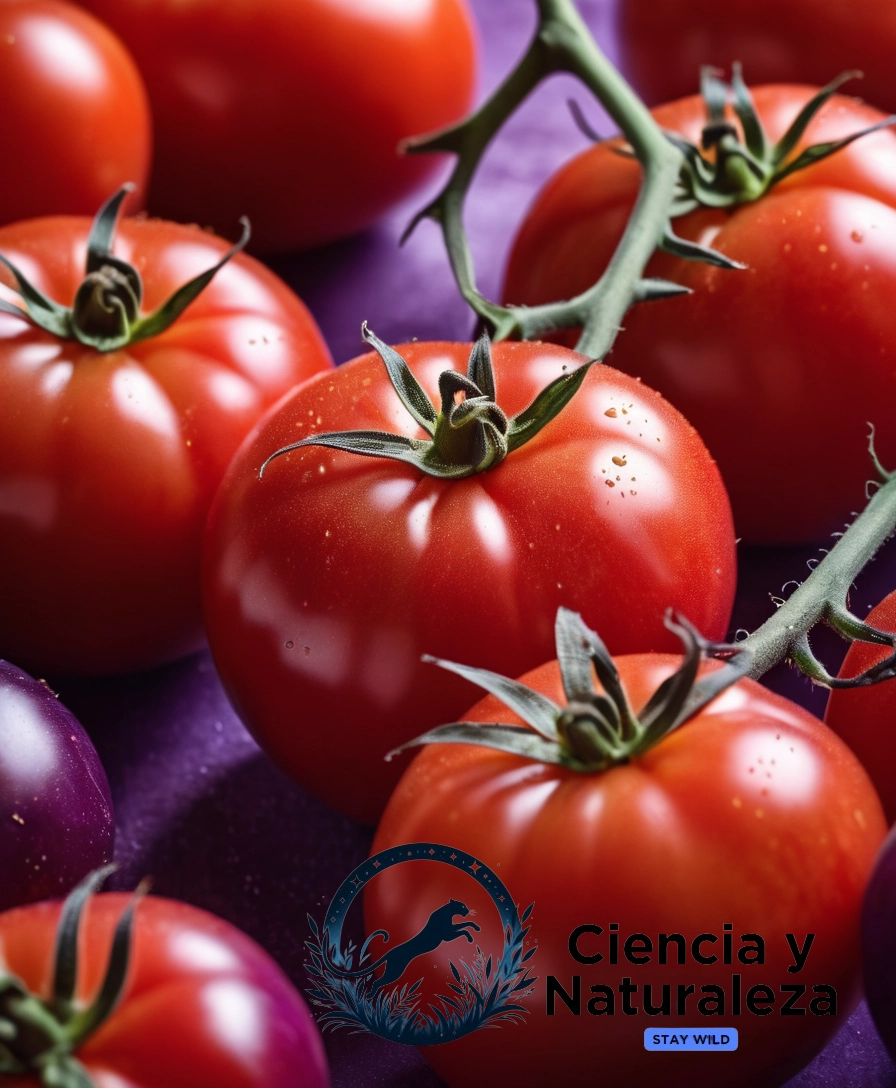 2 tomatoes with bright red and purple hues.