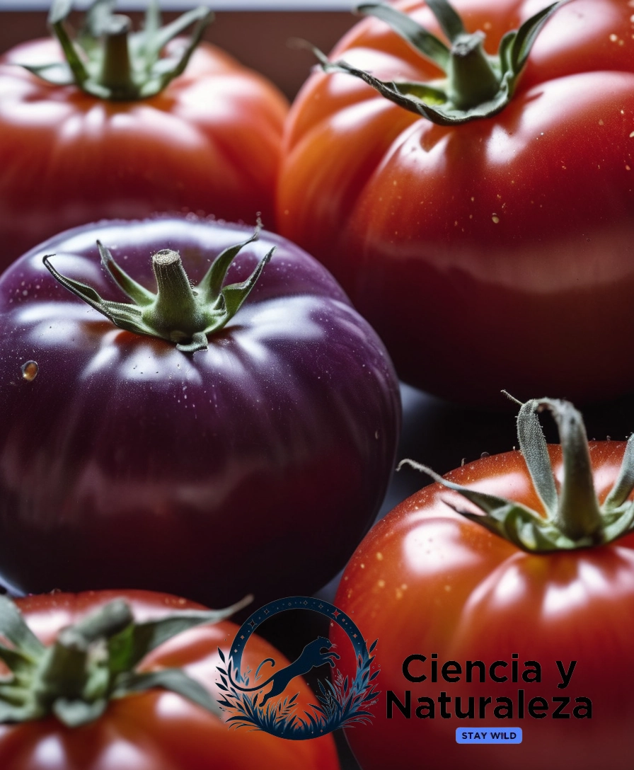 2-3 ripe purple tomatoes with a subtle medical background.