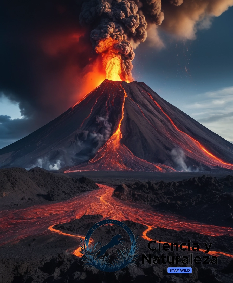 A dramatic volcano eruption scene.