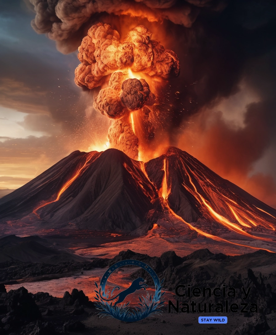 A dramatic volcanic explosion scene.