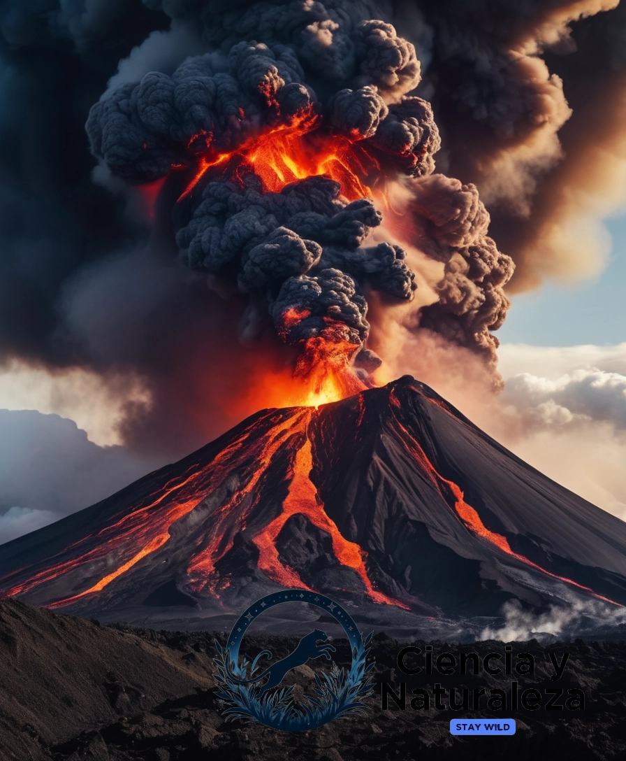 A volcano erupting, spewing lava and ash into the air.
