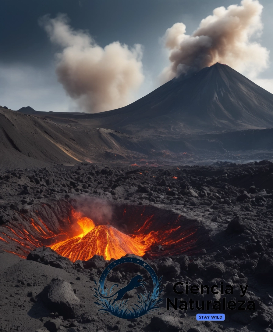 Ashy volcanic landscape, destructive eruption aftermath.