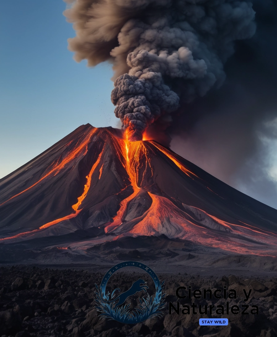 A dramatic volcanic eruption scene.