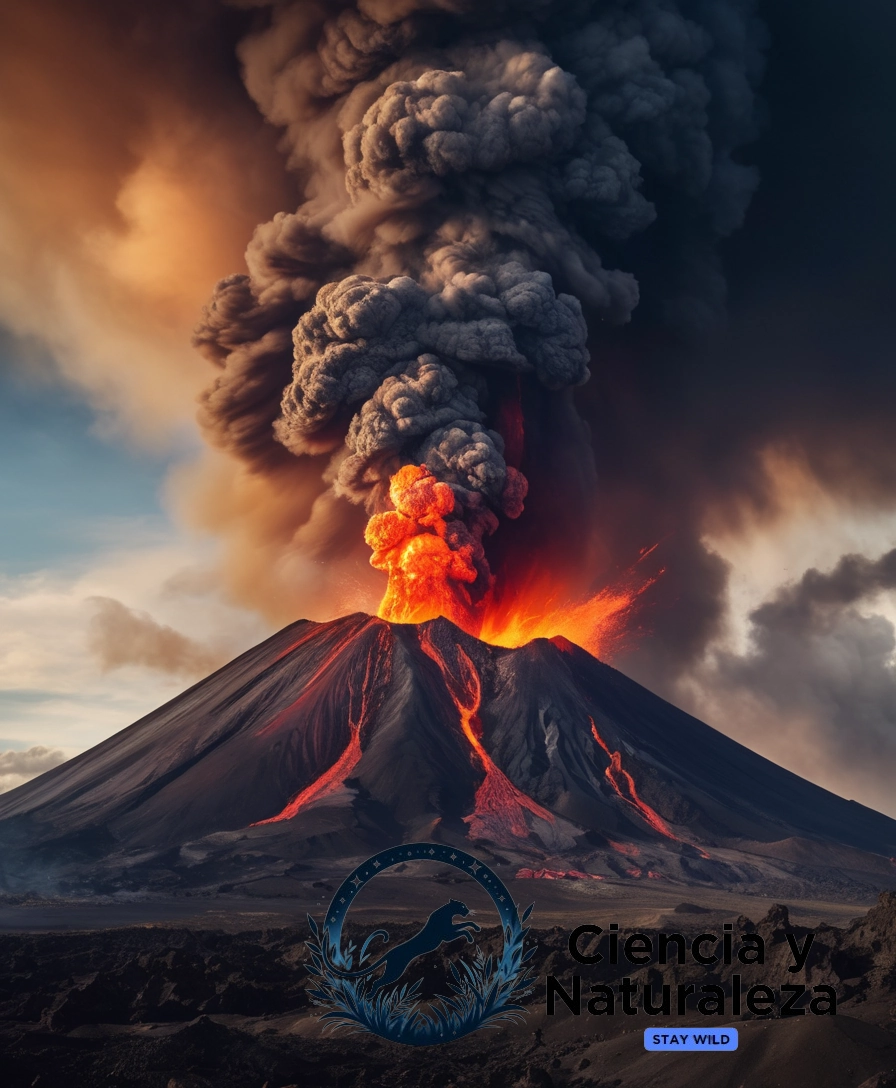 A dramatic volcanic eruption scene.
