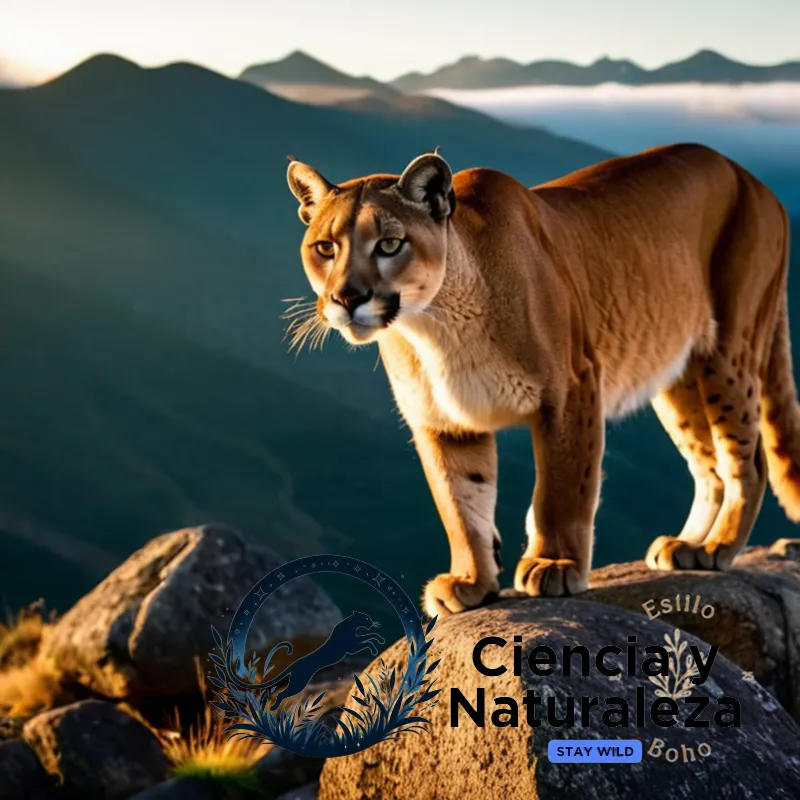 The image should show: A majestic puma standing atop a rocky outcropping in the misty Andean highlands, its tawny-coated body glistening with dew as it scans its surroundings, its piercing yellow eyes fixed intently on something unseen.