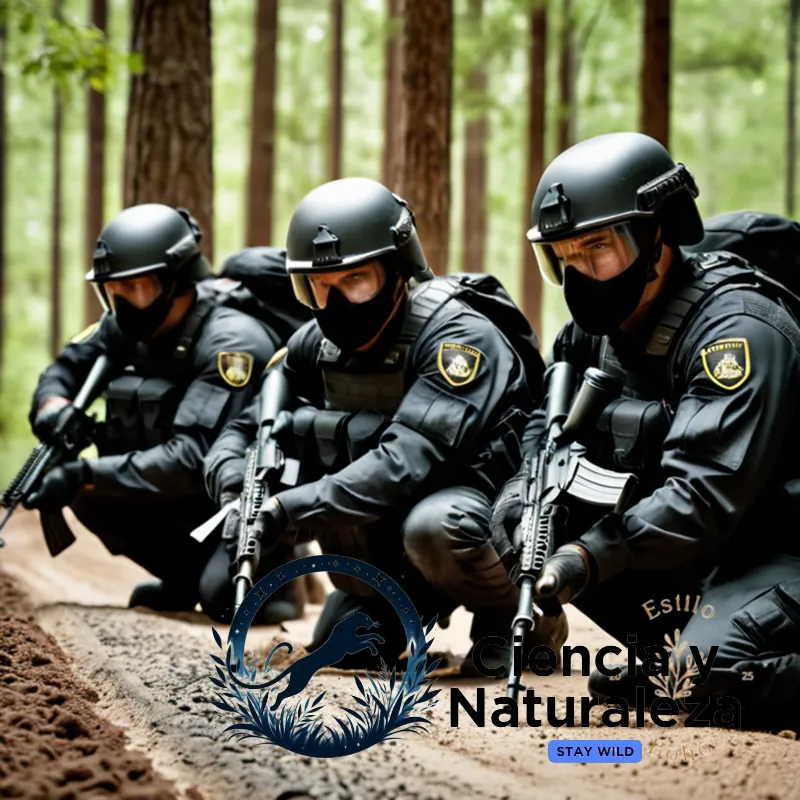 The image should show: A group of three masked, SWAT-team-clad men in tactical gear, crouched behind a row of sandbags on a cracked, sun-scorched asphalt road, with a blurred background of dense forest and an urgent look on their faces.