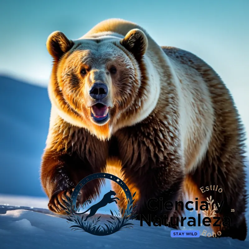 The image should show a majestic oso polar (Ursus maritimus) standing on an icy slope, its thick gray-white coat glistening in the harsh Arctic light as it surveys its tundra surroundings, its piercing gaze framed by a wispy aurora borealis in the fading blue sky.