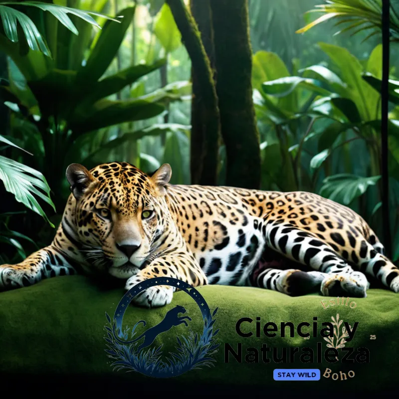 The image should show a majestic jaguar lying flat on a bed of dense tropical underbrush, its grey coat blending seamlessly into the shadows, while its piercing yellow eyes seem to gleam in the soft, emerald-green filter of forest light that dapples across its rugged, angular face.