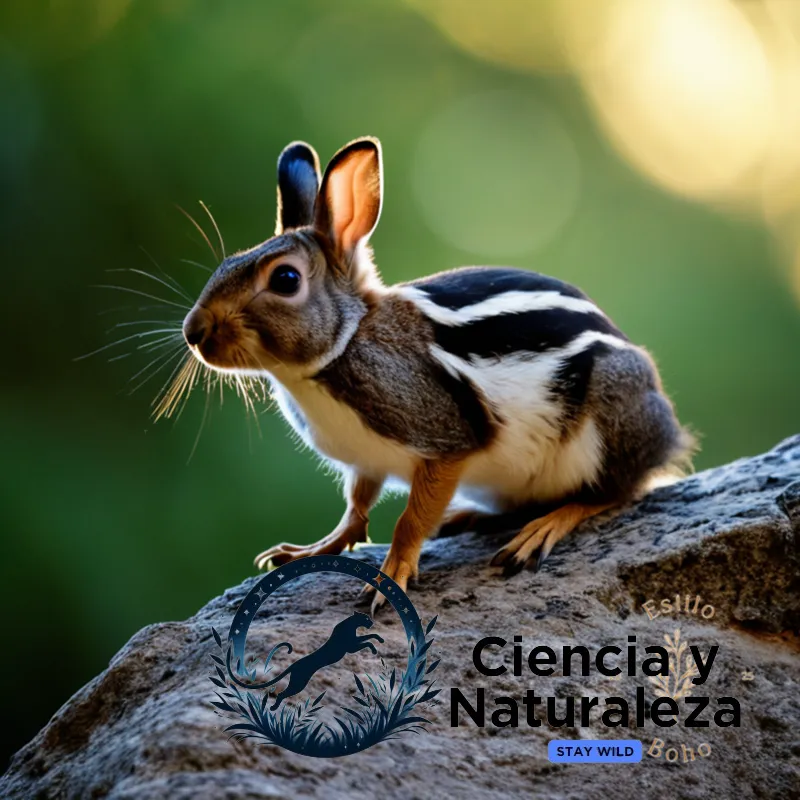 The image should show a young and agile lagomorph (Rupicapra spp.) perched at the edge of a rocky outcropping, its large brown eyes scanning the surrounding underbrush with acute alertness, as if intuitively expecting potential threats to emerge.