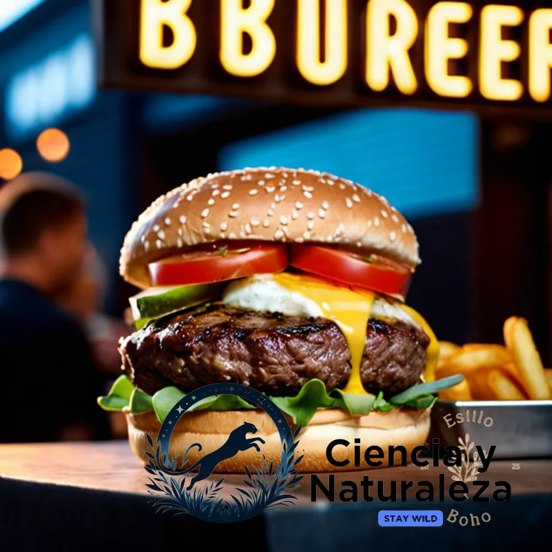 The image should show: A large, intricately drawn edible logo on top of a succulent beef burger at a bustling food festival, surrounded by vibrant street food stalls and neon lights, highlighting the winning combination of culinary art and creative branding through Sigilografia Alimenticia Competitiva techniques.